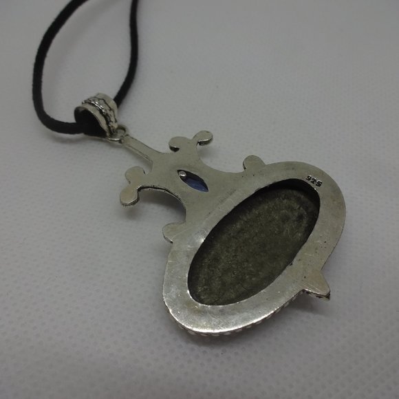 Gorgeous "APACHE PYRITE & AQUAMARINE" Handmade Sterling Pendant on Leather - Picture 5 of 5